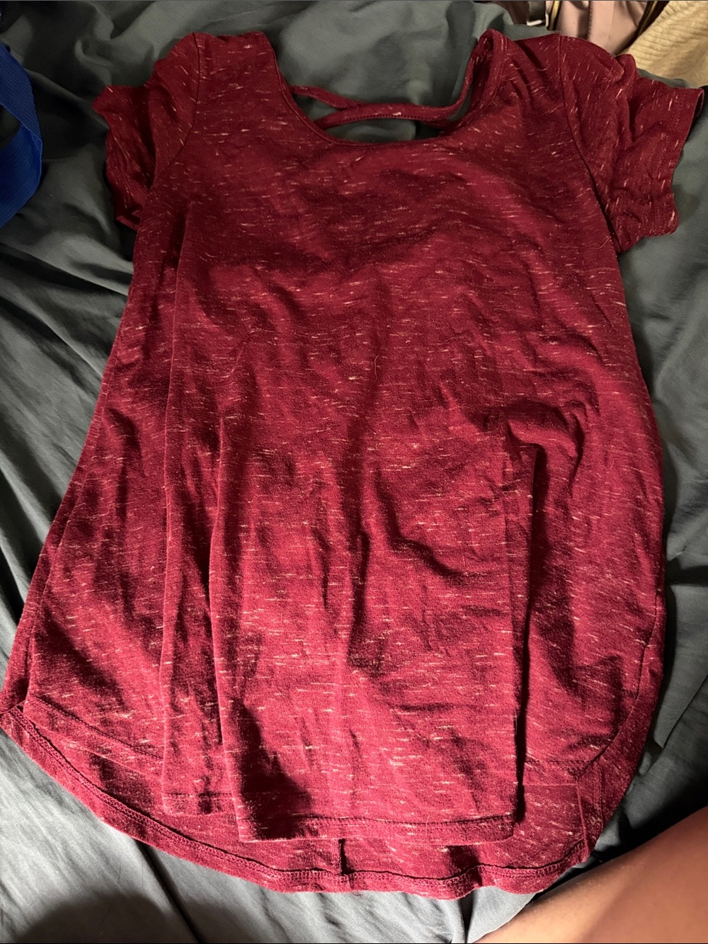 SO Heathered Wine Short Sleeve Scoop Neck Top